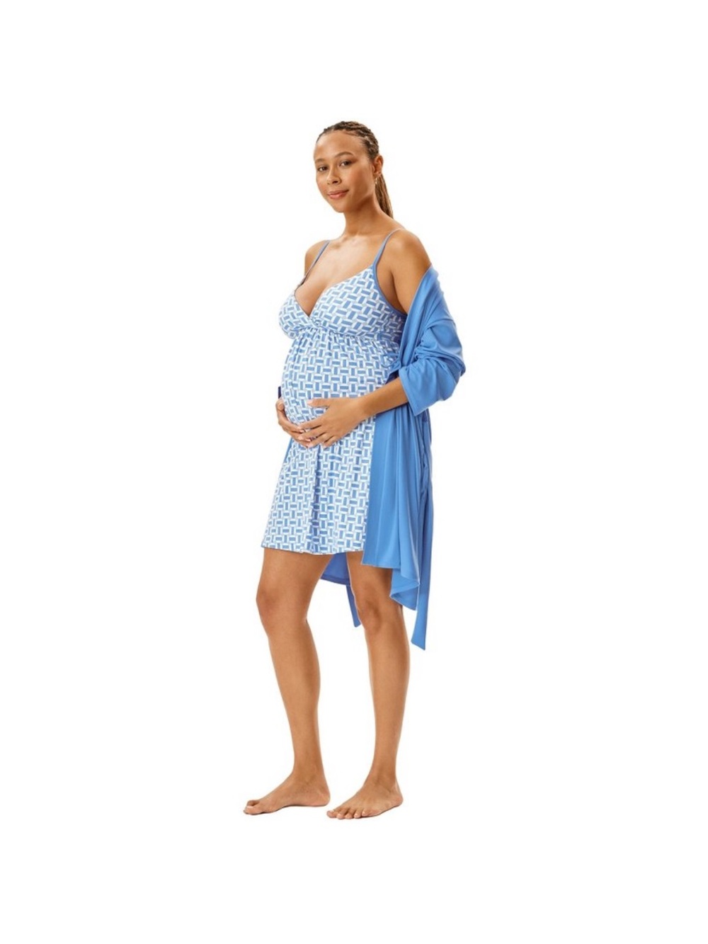 Motherhood Maternity 3-Piece Nursing Robe Chemise & Baby Swaddle Set M